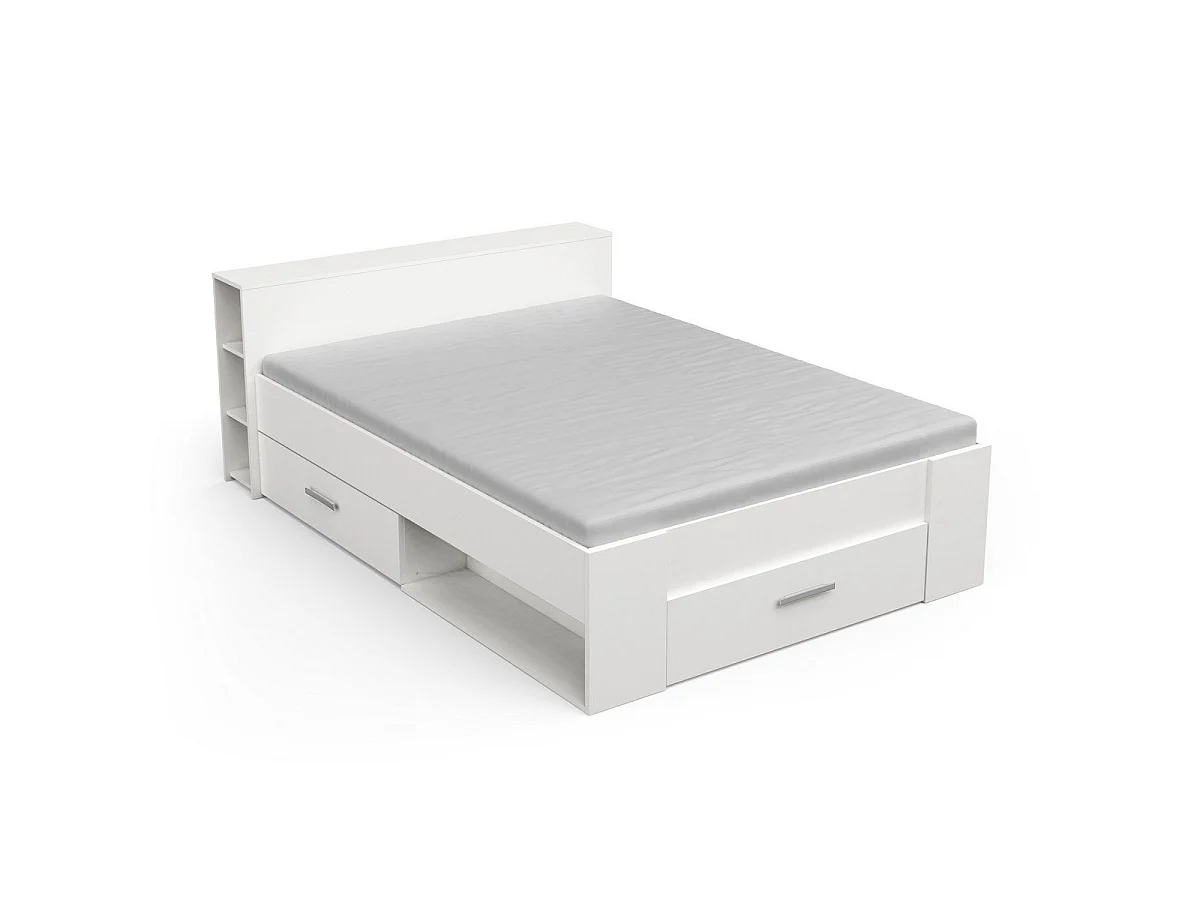 Bed 2 plaatsen Wit met 3 laden en nissen 140x190 cm - Pocket