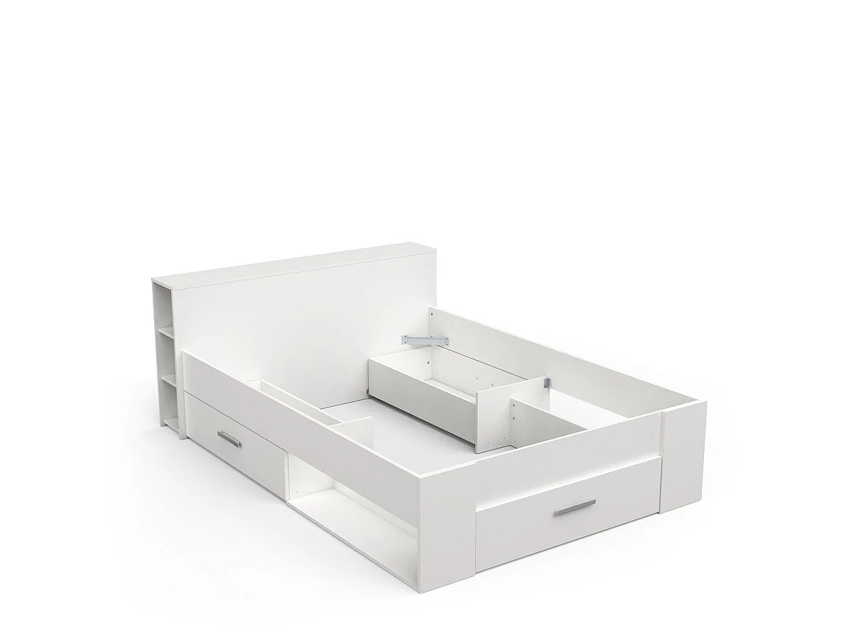 Bed 2 plaatsen Wit met 3 laden en nissen 140x190 cm - Pocket