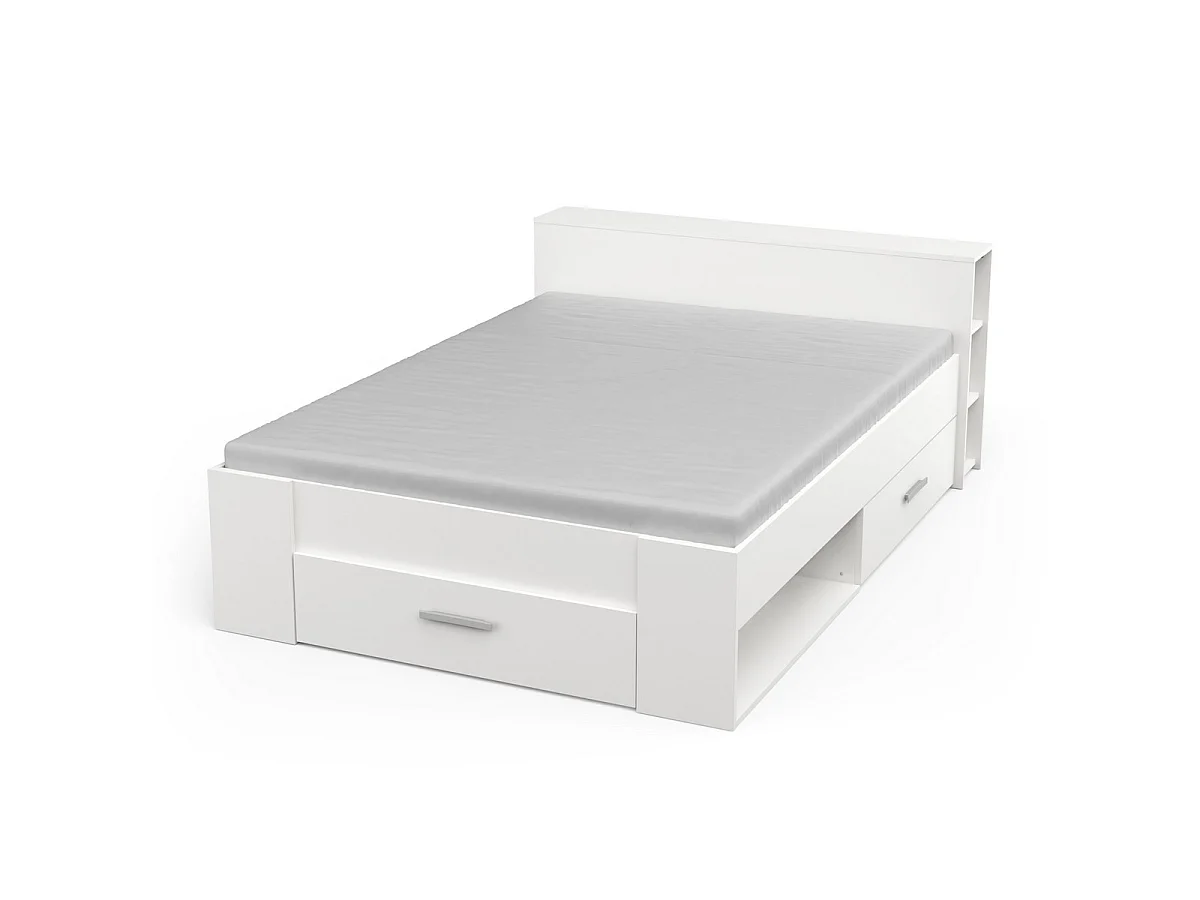 Bed 2 plaatsen Wit met 3 laden en nissen 140x190 cm - Pocket