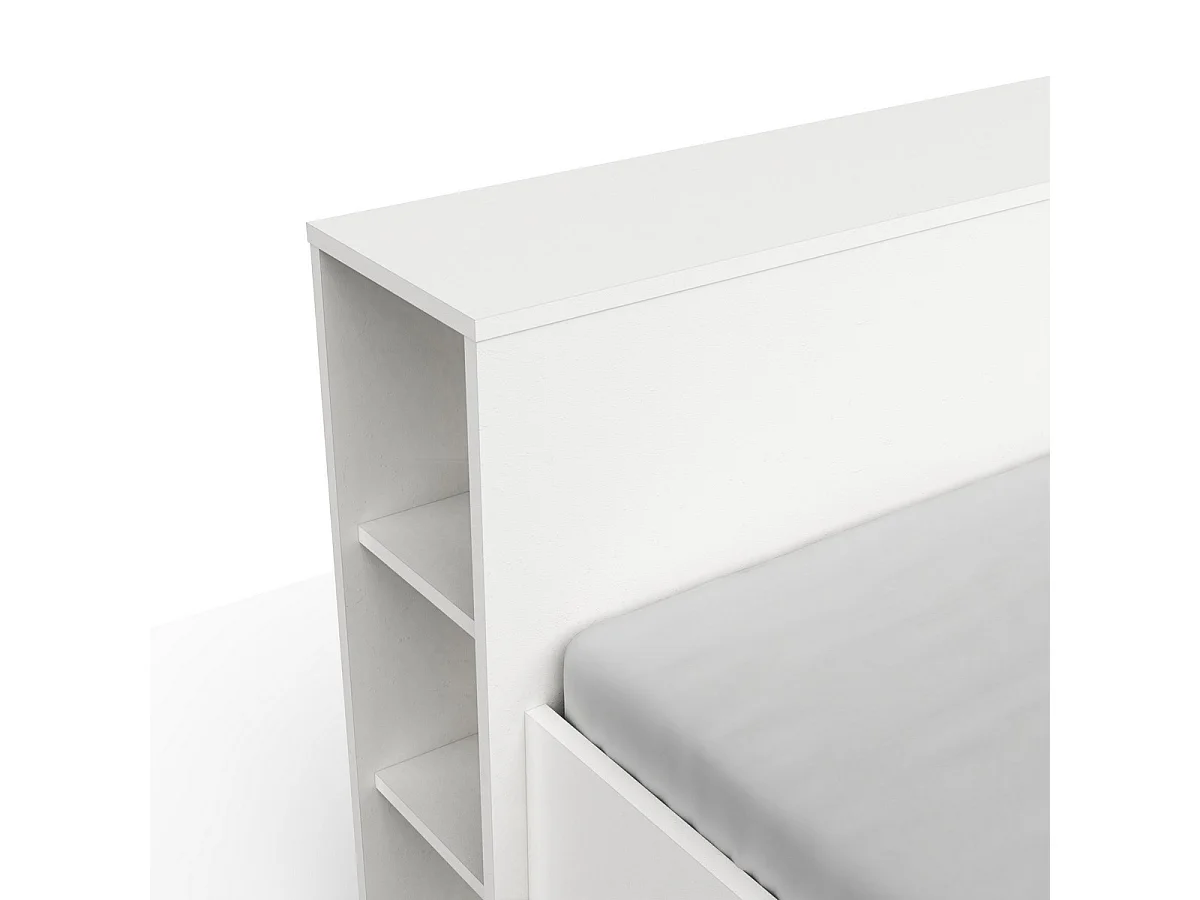 Bed 2 plaatsen Wit met 3 laden en nissen 140x190 cm - Pocket