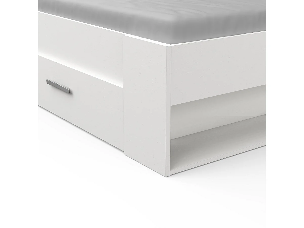 Bed 2 plaatsen Wit met 3 laden en nissen 140x190 cm - Pocket