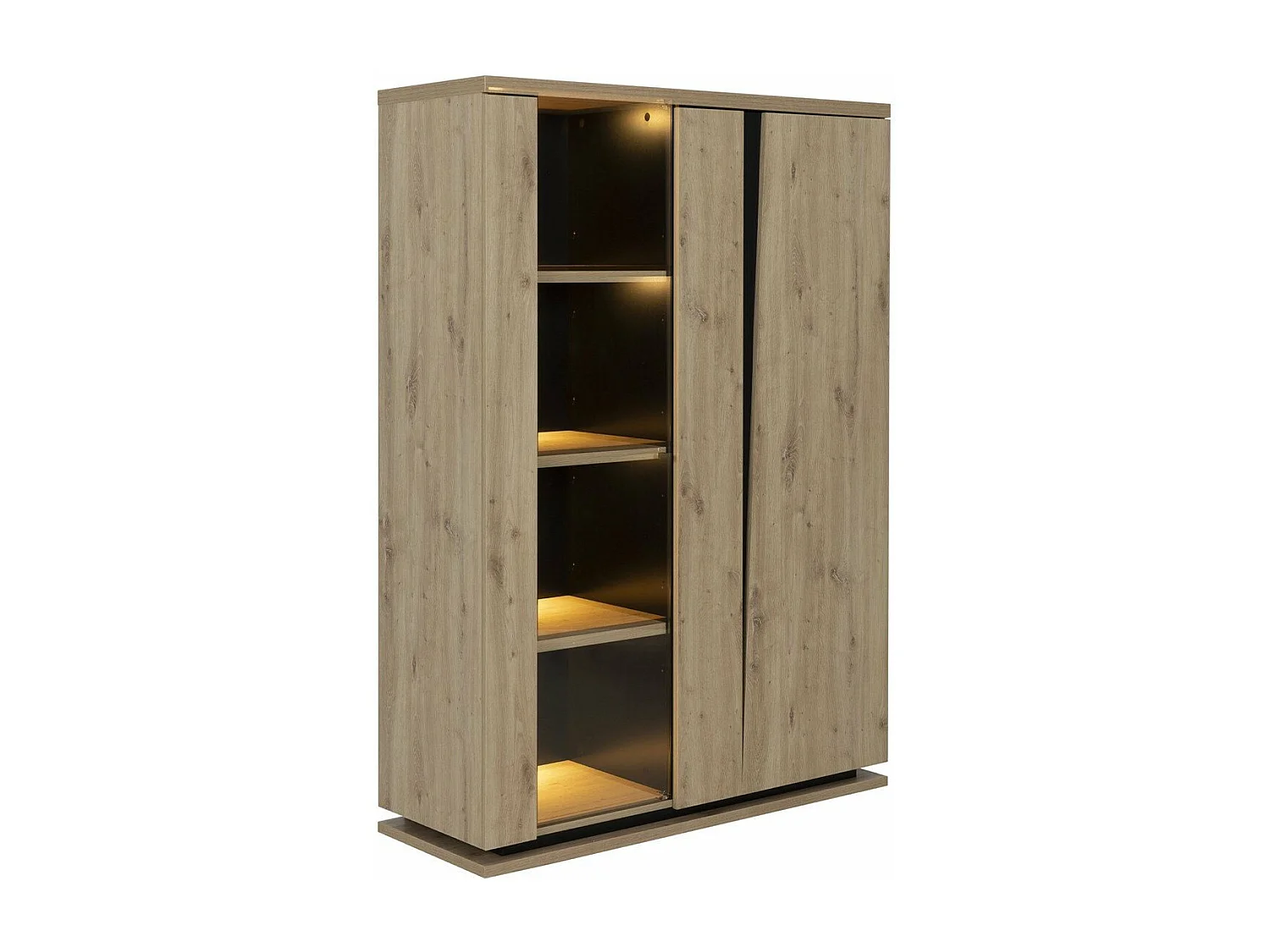 Aparador 2 puertas con vitrina e iluminación - Acabado roble y negro