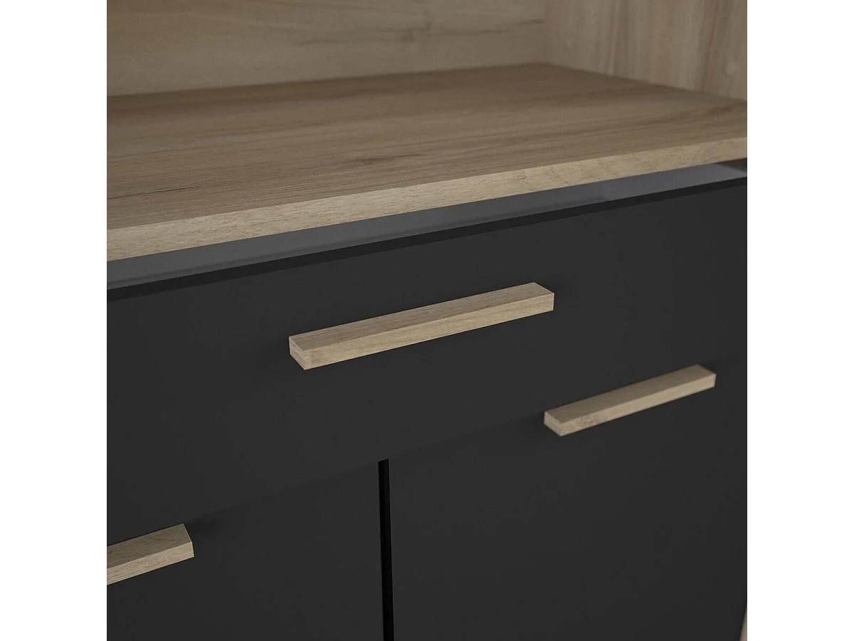 Highboard mit 4 Türen und 1 Schublade, Dekor Holz und Schwarz - L83 cm