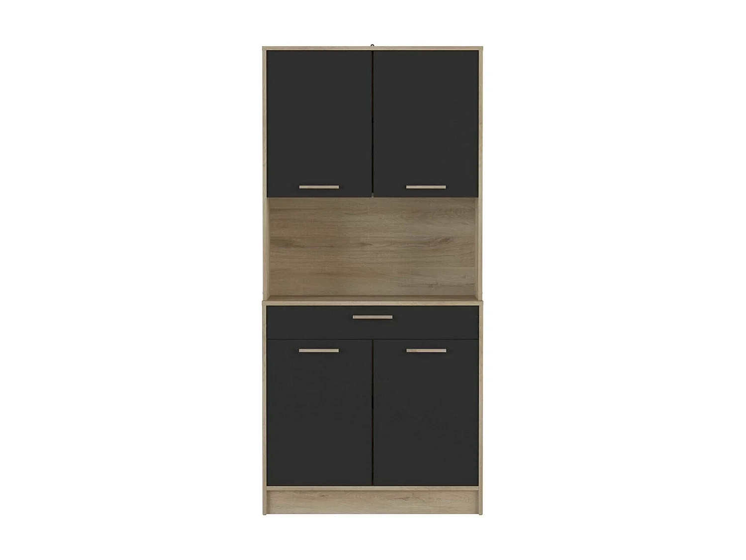 Buffet Haut 4 Portes 1 Tiroir, Décor Chêne et Noir - L83 x H176 cm - Dolce