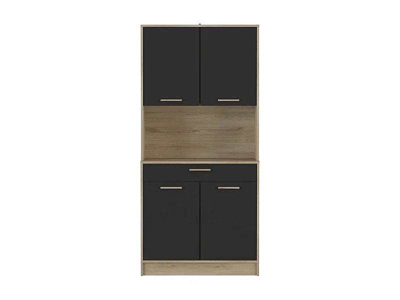 Highboard mit 4 Türen und 1 Schublade, Dekor Holz und Schwarz - L83 cm