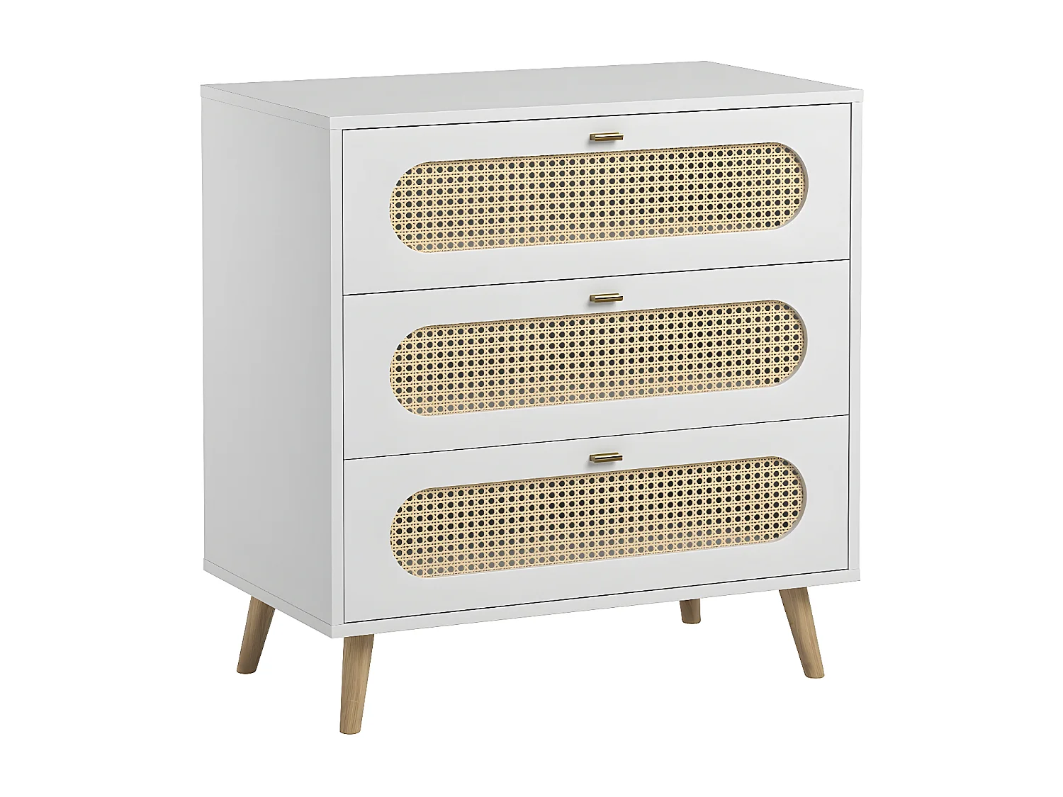 Kommode mit 3 Schubladen und Front aus Rattan L85cm - Canne