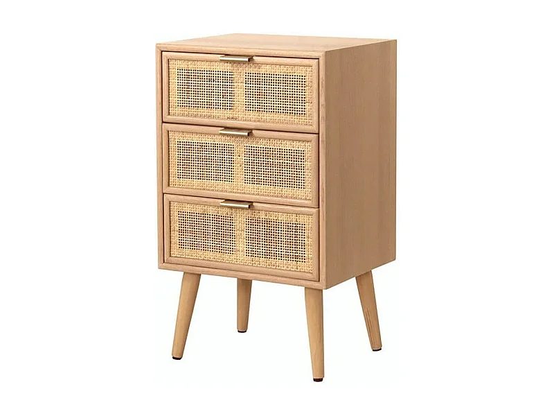 Nachttisch mit 3 Schubladen und Front aus natürlichem Rattangeflecht - MIYA