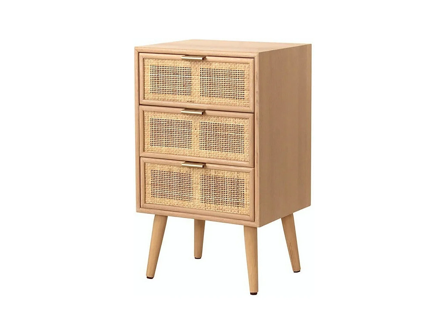 Table de chevet 3 Tiroirs Façade en Cannage Rotin Naturel - MIYA