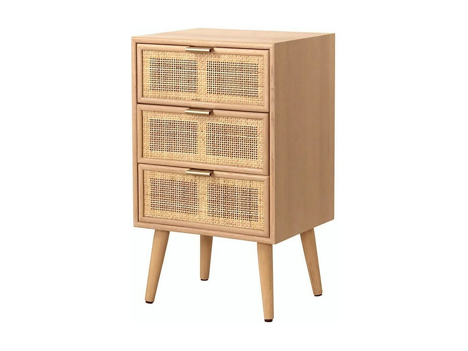 Table de chevet 3 Tiroirs Façade en Cannage Rotin Naturel - MIYA