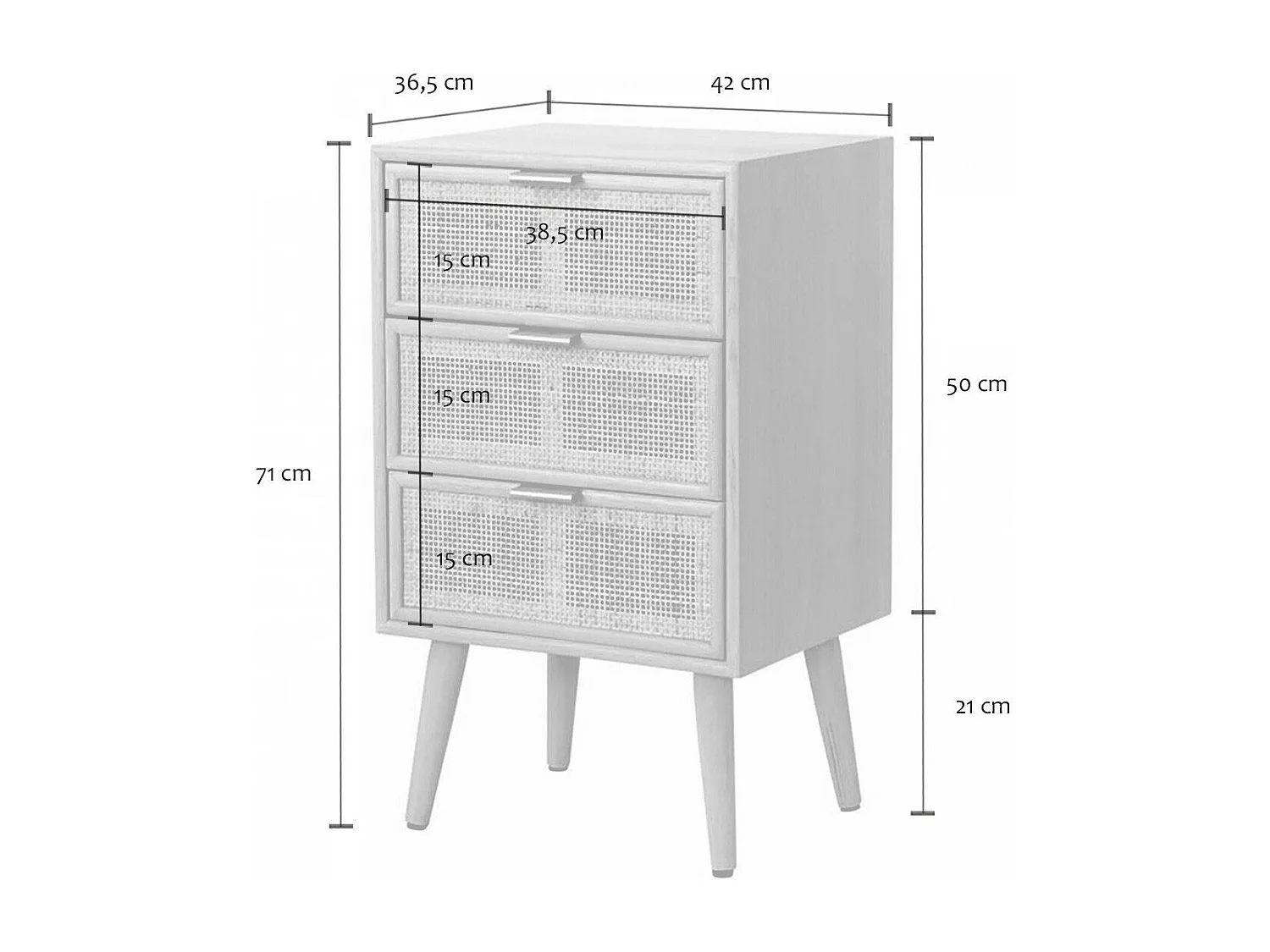 Table de chevet 3 Tiroirs Façade en Cannage Rotin Naturel - MIYA