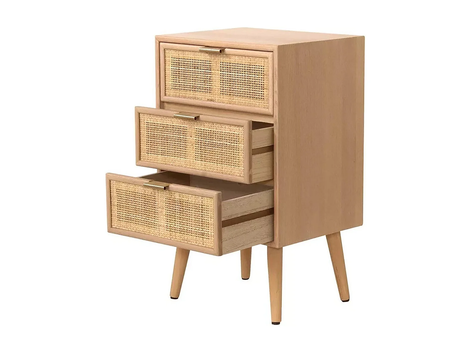 Table de chevet 3 Tiroirs Façade en Cannage Rotin Naturel - MIYA