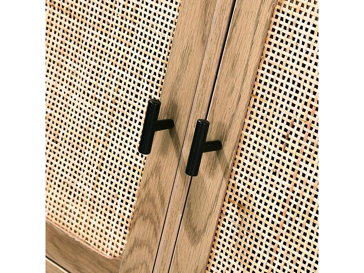 2 Deurs 2 Lades ladekast met Rotan Caning - L90cm