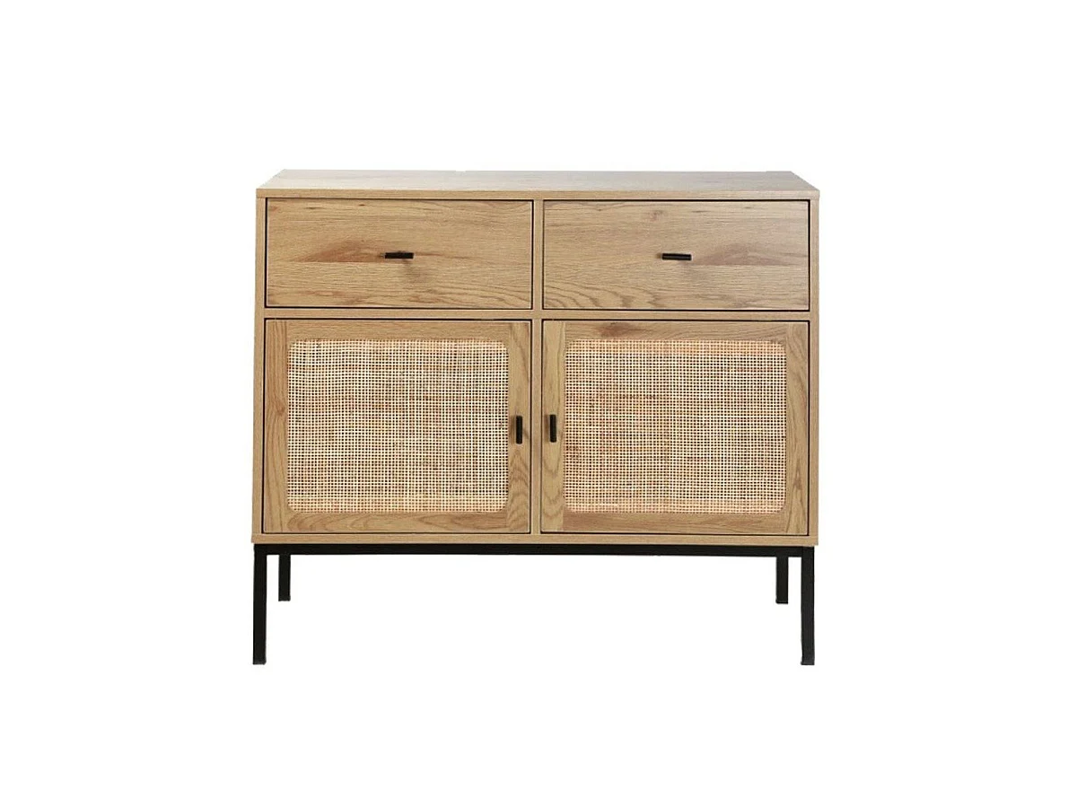 Kredens 2-drzwiowy z 2 szufladami i wiklinowym stelażem L90cm - JAYA
