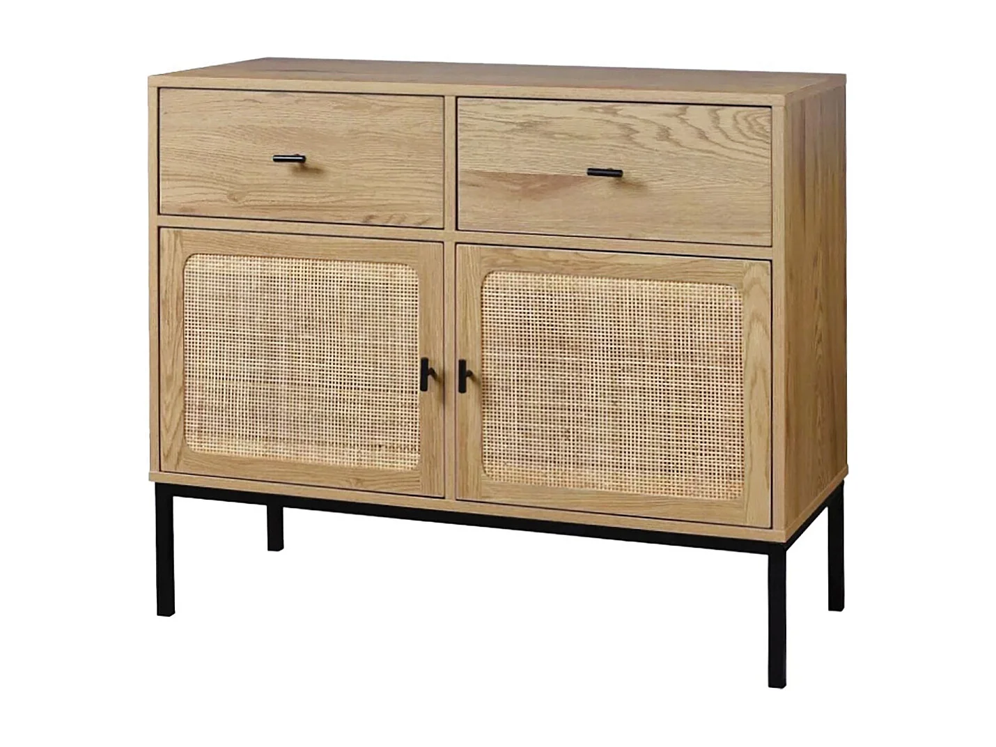 Kredens 2-drzwiowy z 2 szufladami i wiklinowym stelażem L90cm - JAYA