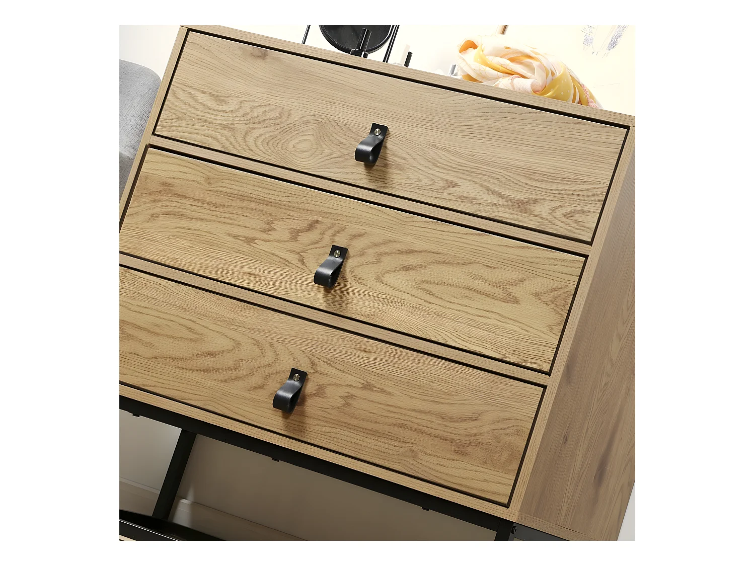 Ladekast met 3 laden - Eiken decor zwart metalen structuur