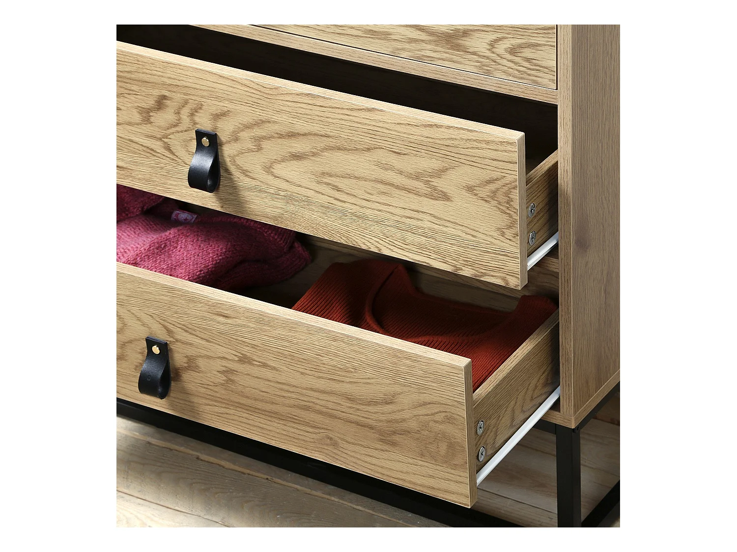 Ladekast met 3 laden - Eiken decor zwart metalen structuur