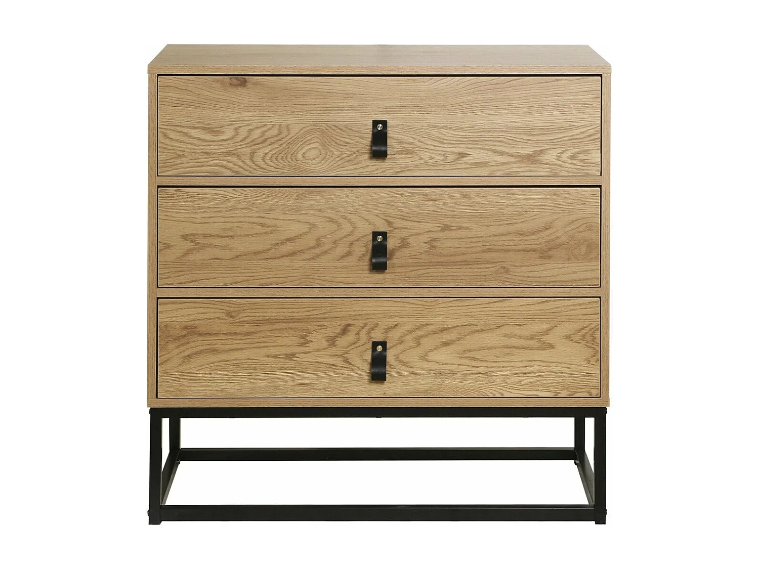 Commode Décor Chêne 3 Tiroirs Piétement Métal - JILL