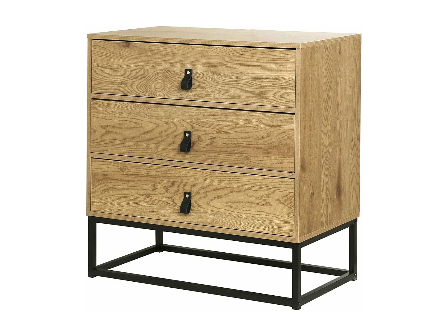 Commode Décor Chêne 3 Tiroirs Piétement Métal - JILL