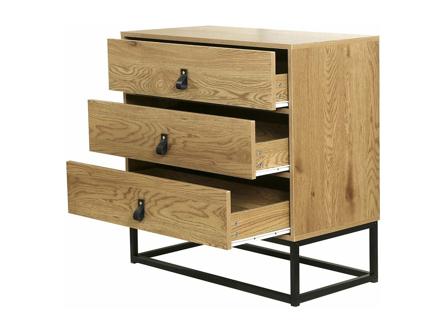 Commode Décor Chêne 3 Tiroirs Piétement Métal - JILL