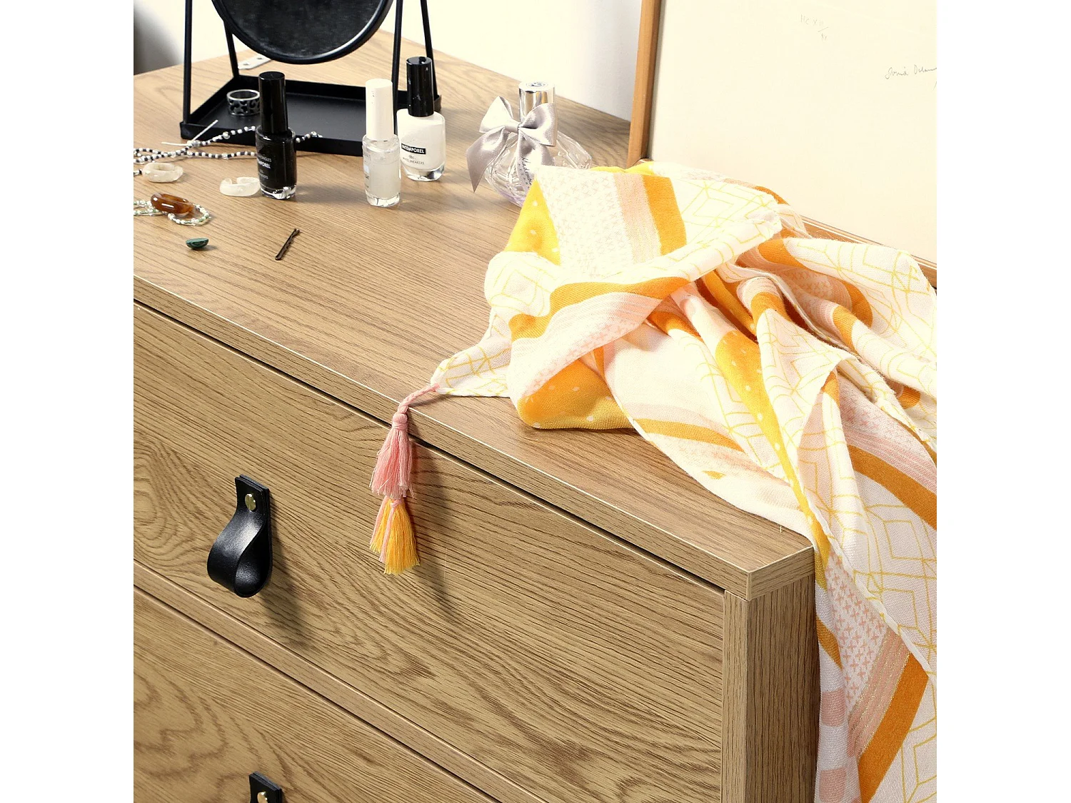 Commode Décor Chêne 3 Tiroirs Piétement Métal - JILL