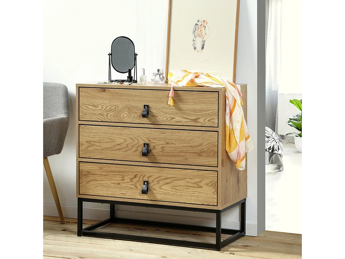 Komoda 3-szufladowa Oak Decor z metalowymi nogami - JILL