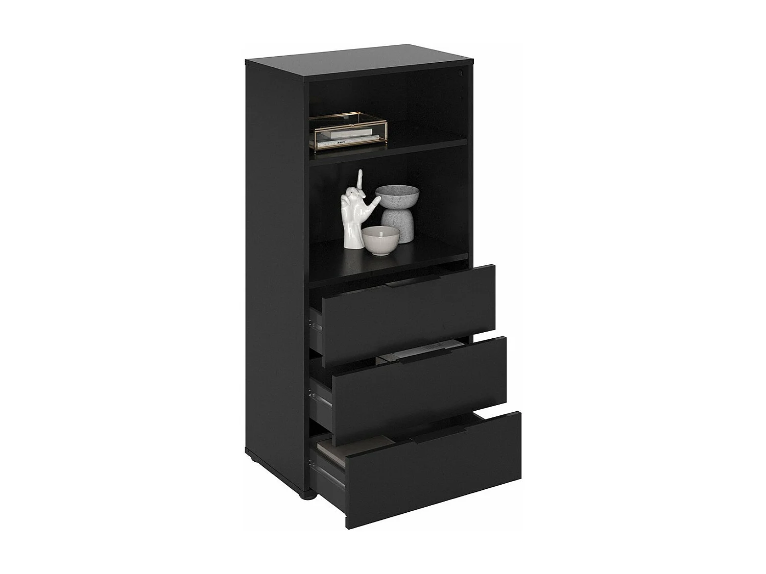 Ladenkast 3 Lades 2 Open Nissen Zwart L50 cm - Donker