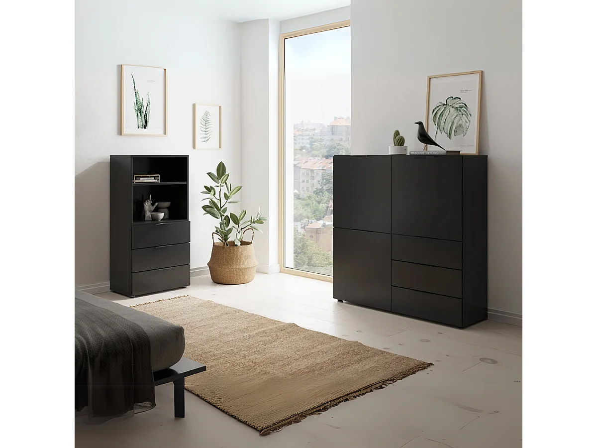 FMD Kommode 3 Schubladen und Offene Fächer Schwarz