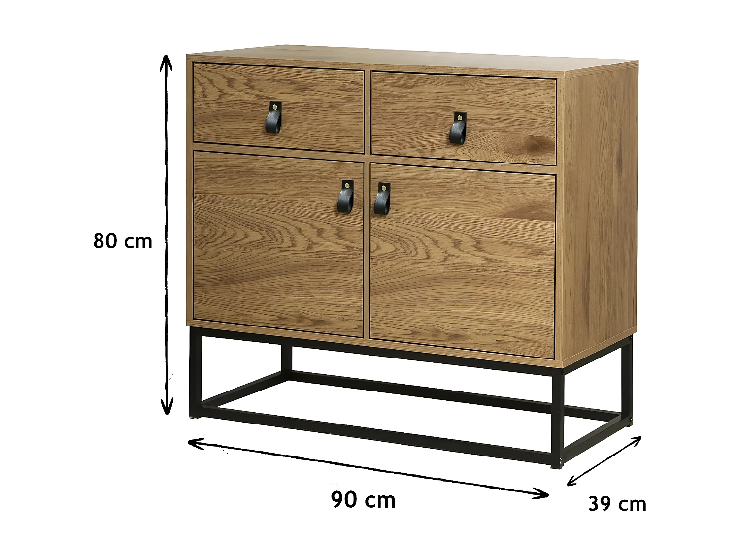 Ladekast met 2 deuren en 2 laden - Eiken decor met zwart metalen structuur