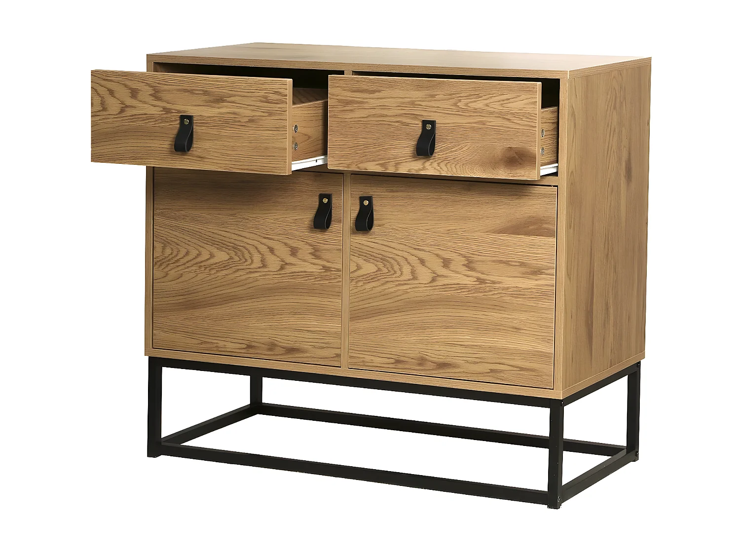 Ladekast met 2 deuren en 2 laden - Eiken decor met zwart metalen structuur