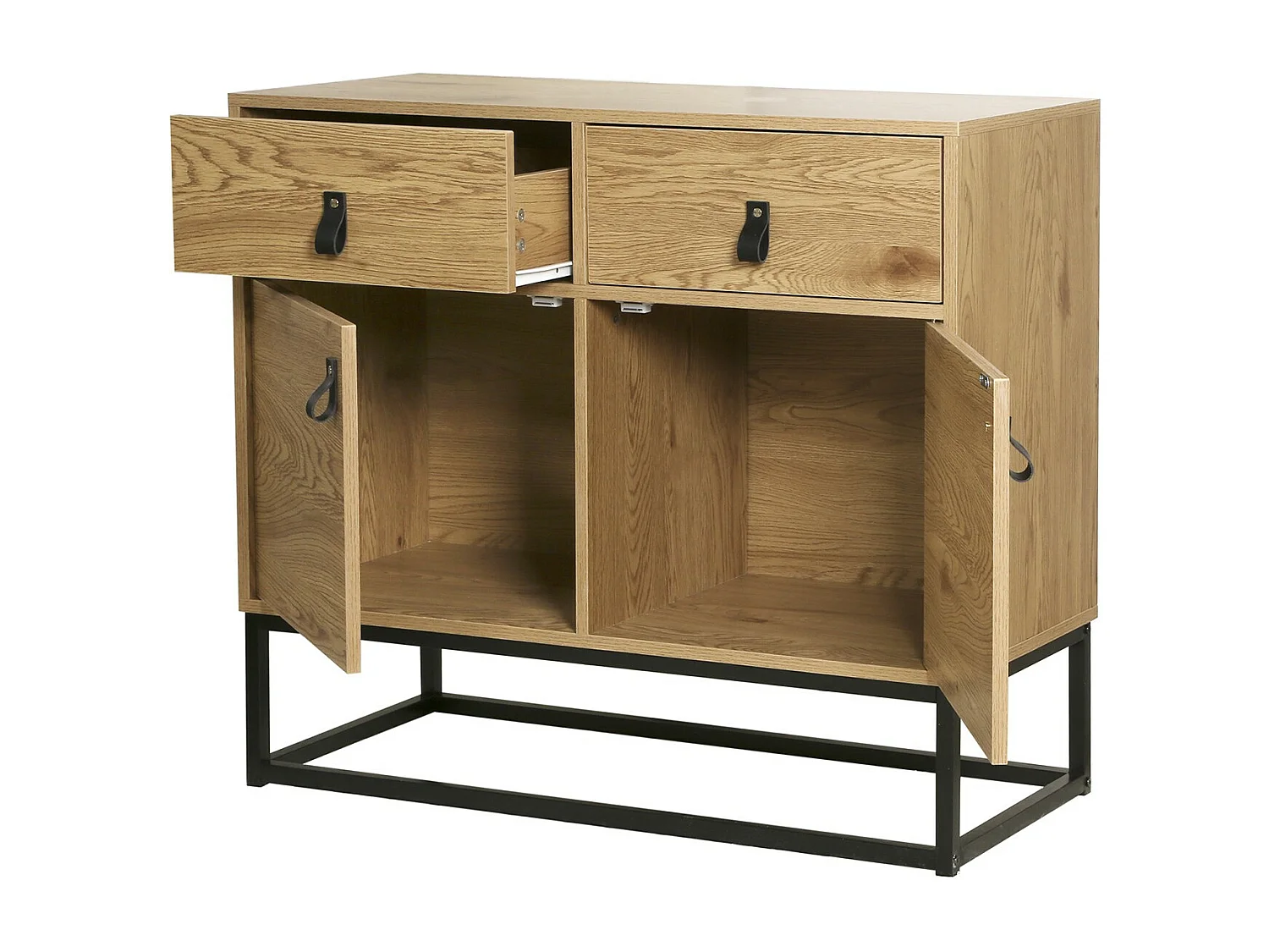 Ladekast met 2 deuren en 2 laden - Eiken decor met zwart metalen structuur