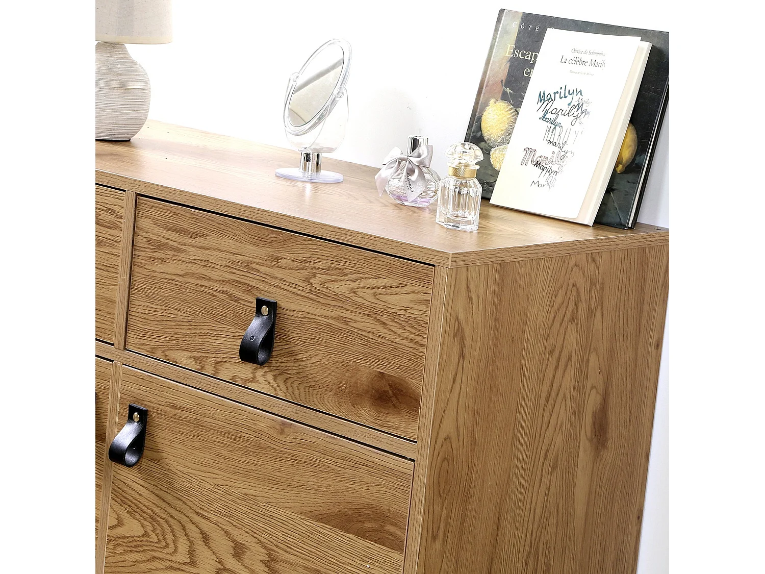 Ladekast met 2 deuren en 2 laden - Eiken decor met zwart metalen structuur