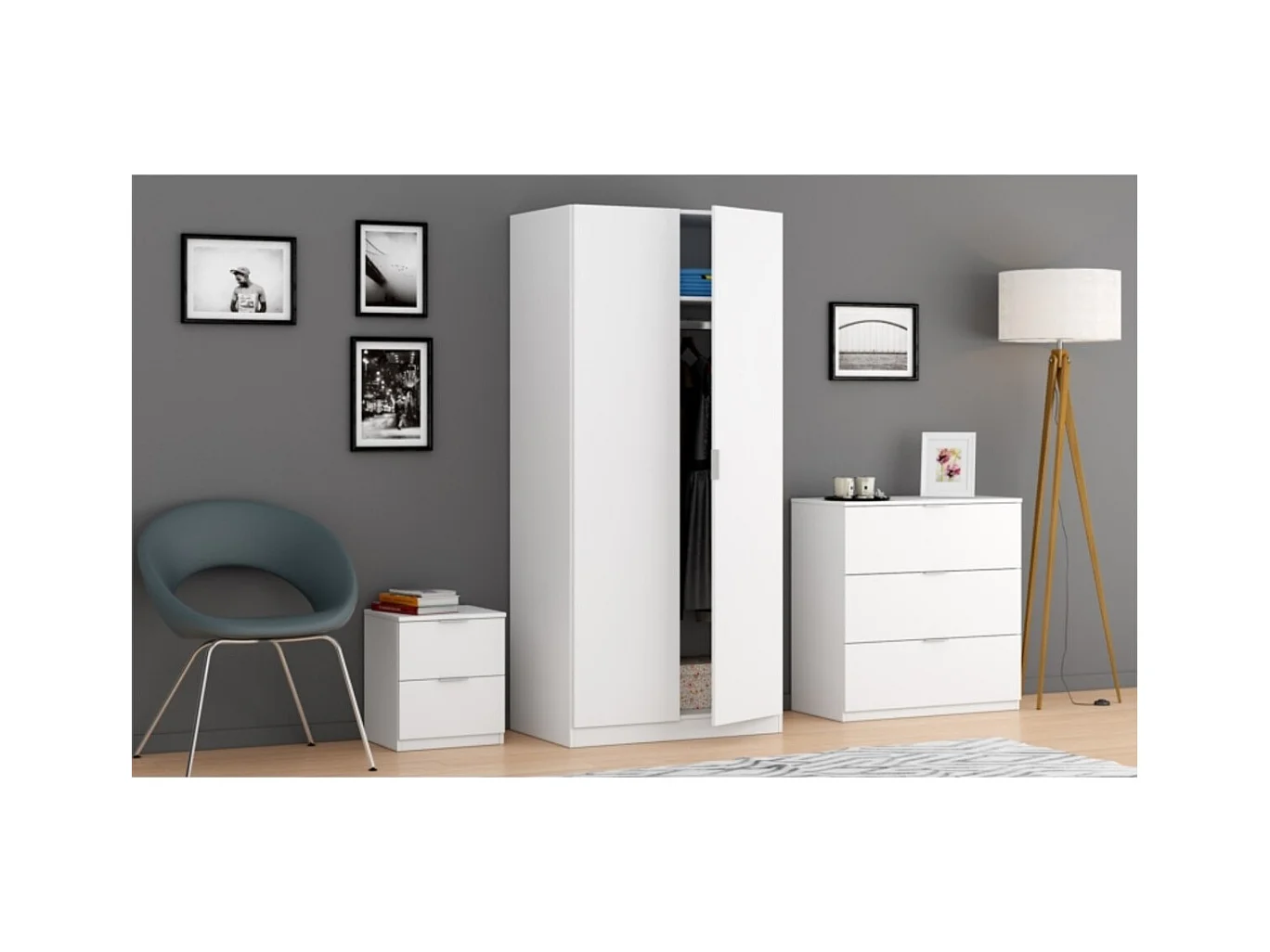 Cómoda 3 cajones aglomerado blanco 80x70x38cm