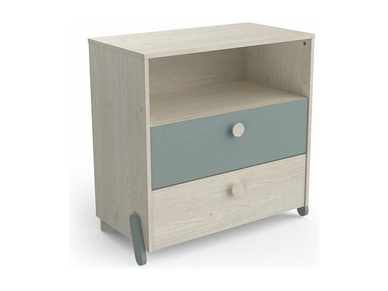 Skandinavische Kommode mit 2 Schubladen 1 Nische, Holz und Grün - L73cm - Ilian