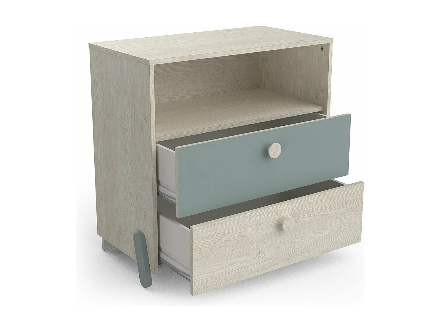 Skandinavische Kommode mit 2 Schubladen 1 Nische, Holz und Grün - L73cm - Ilian