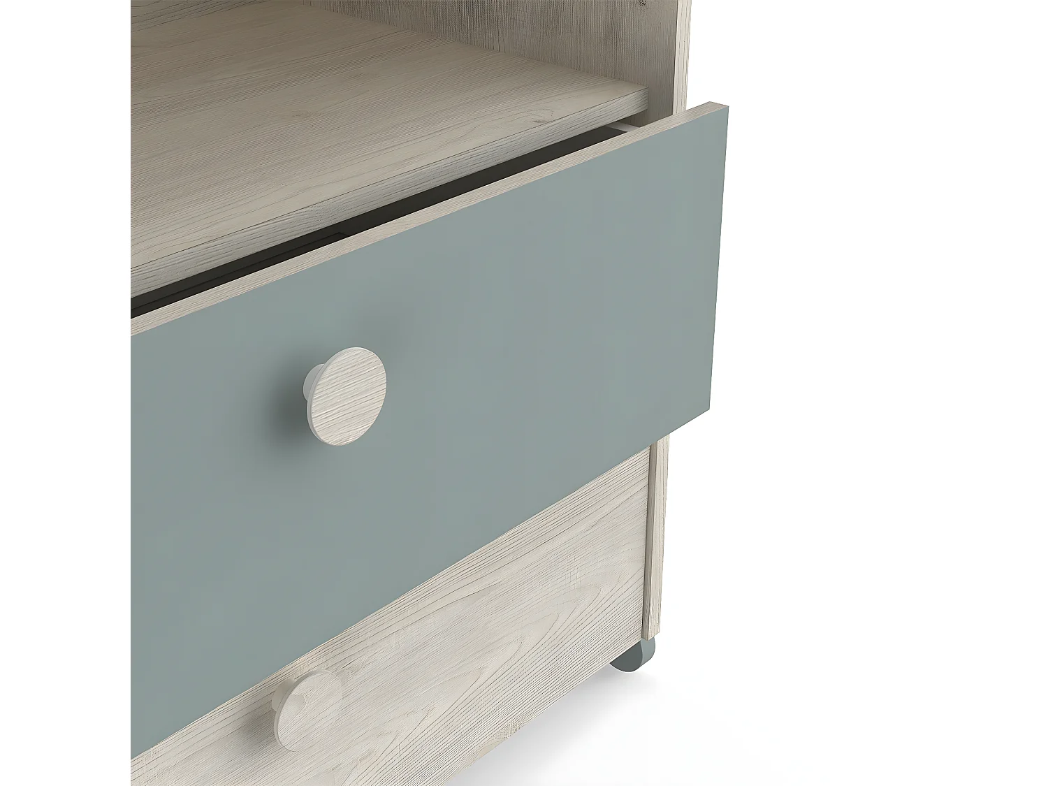 Skandinavische Kommode mit 2 Schubladen 1 Nische, Holz und Grün - L73cm - Ilian