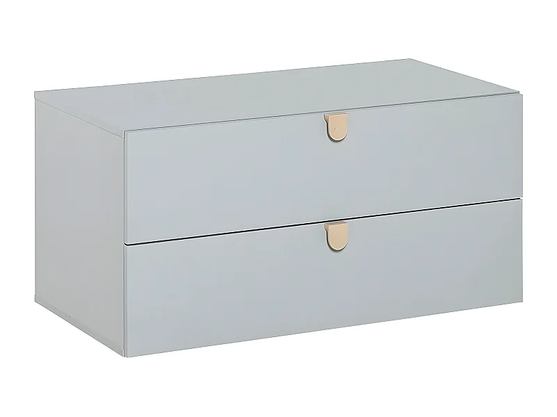 Commode Grise 2 Tiroirs avec Poignées Bois - Stige