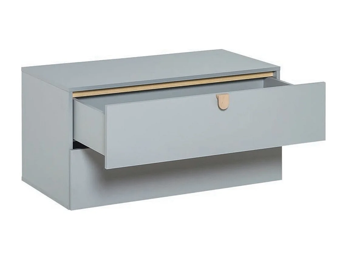 Szara komoda z 2 szufladami i drewnianymi uchwytami - Stige