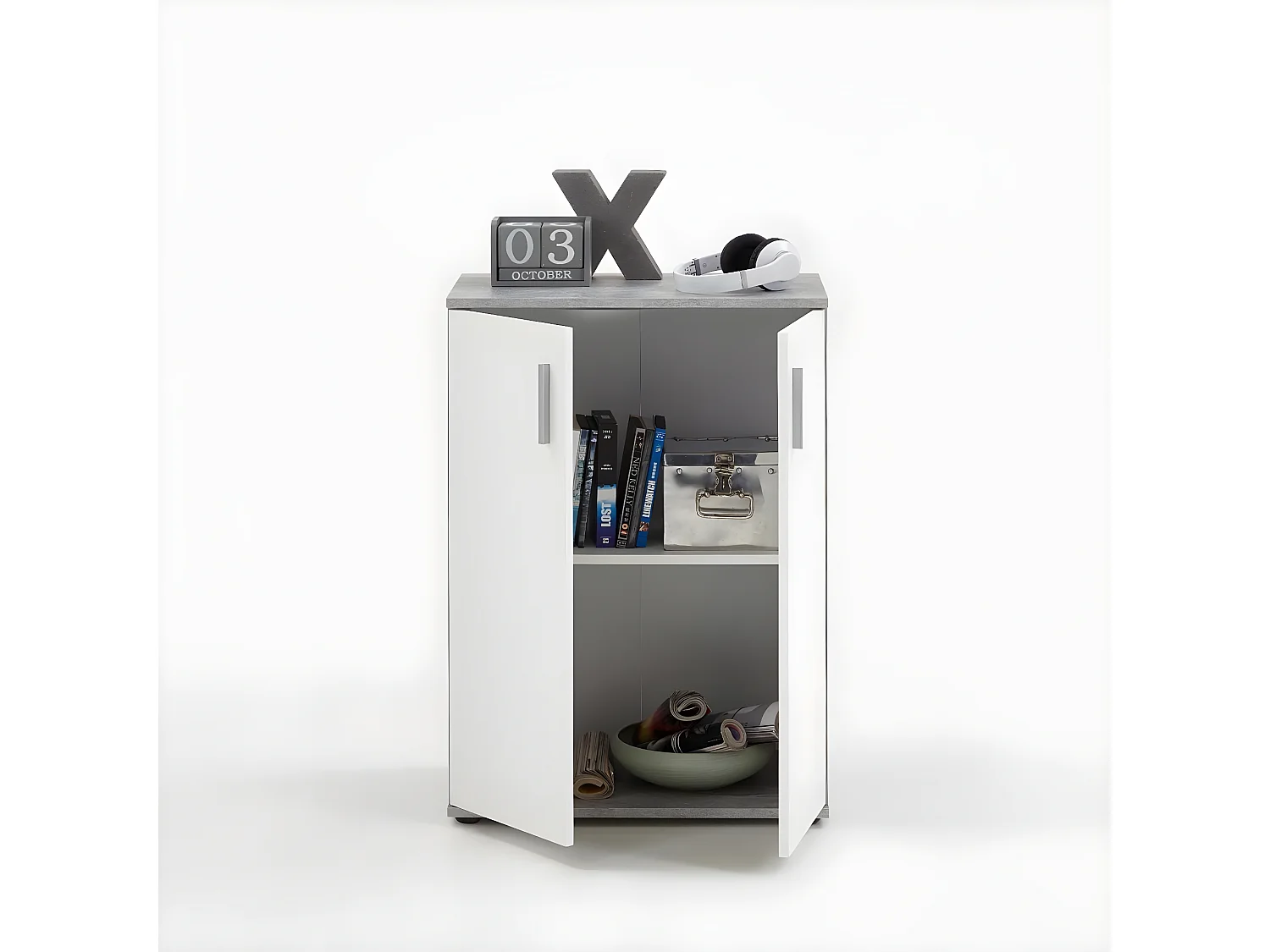 Kast met 2 deuren wit en grijs