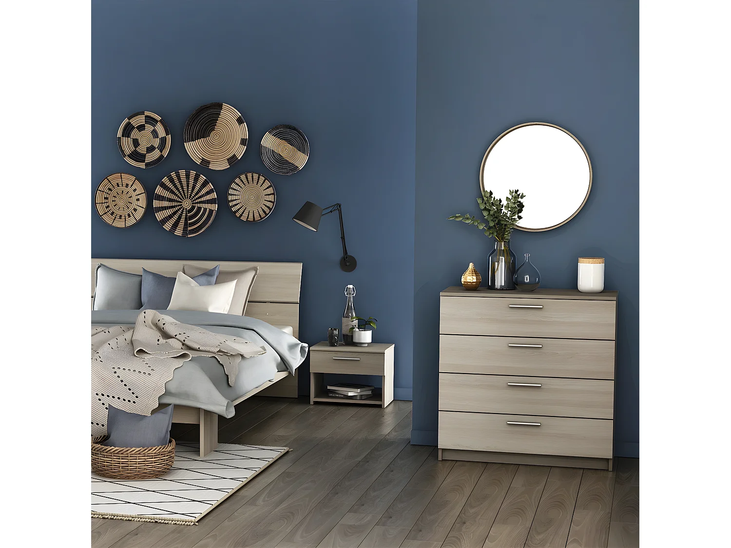 Commode 4 Tiroirs L79,6 cm, décor Bois Clair - Pricy