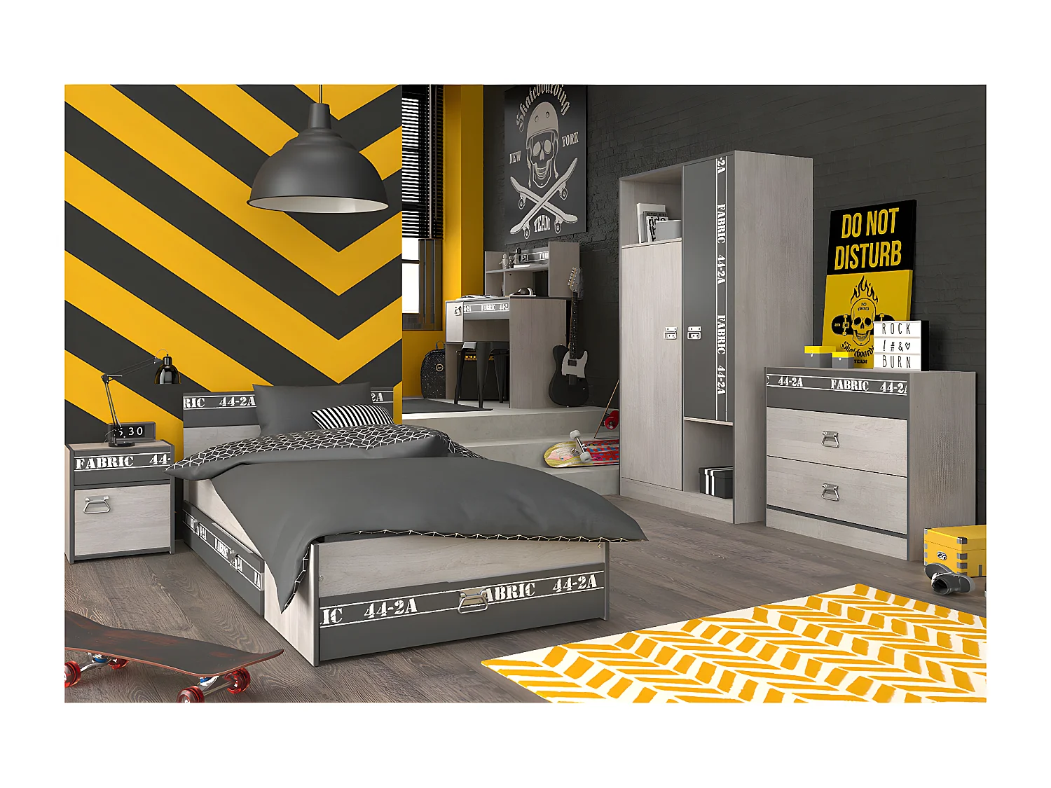 Armadio 2 ante con guardaroba stile Loft L101.4 cm - Tessuto