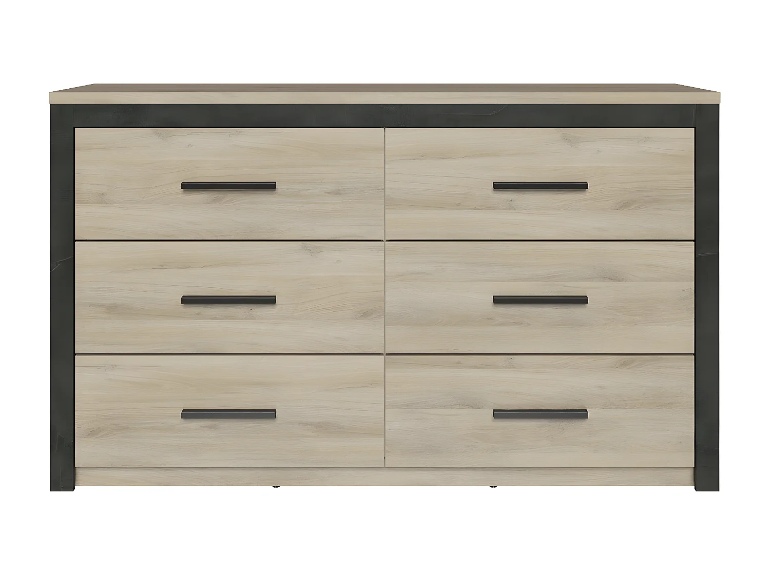 Kommode mit 6 Schubladen, Eiche und Schwarz Dekor L129 cm - Colorado