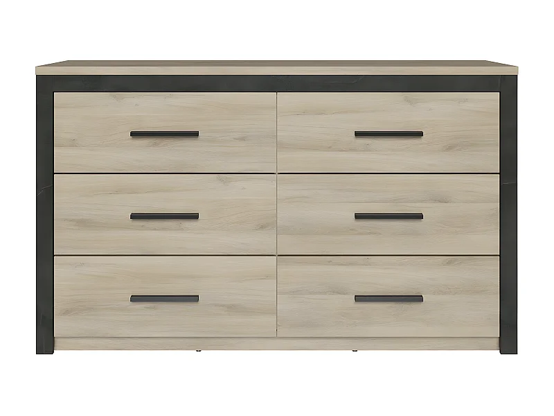 Kommode mit 6 Schubladen, Eiche und Schwarz Dekor L129 cm - Colorado