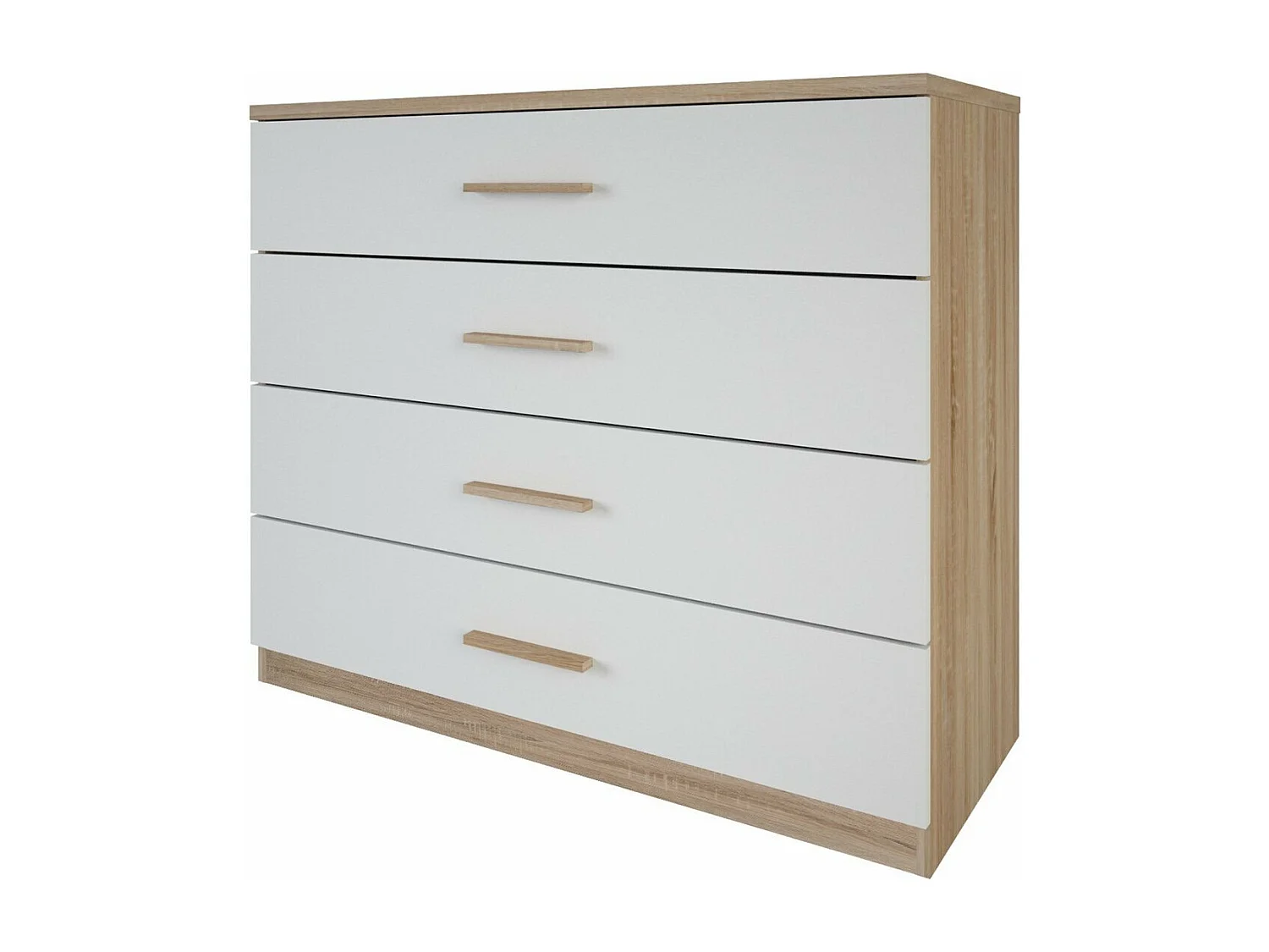 Commode 4 Tiroirs Décor Bois et Blanc L100 cm - Selena