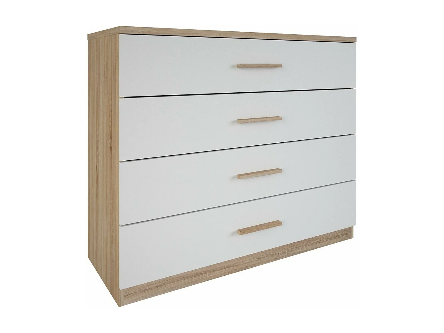 Commode 4 Tiroirs Décor Bois et Blanc L100 cm - Selena