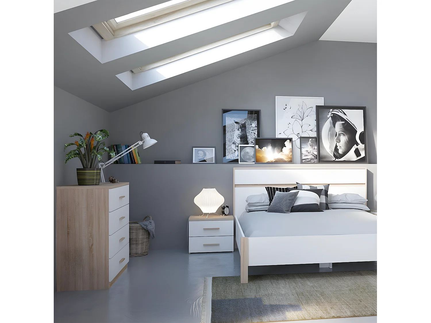 Commode 4 Tiroirs Décor Bois et Blanc L100 cm - Selena