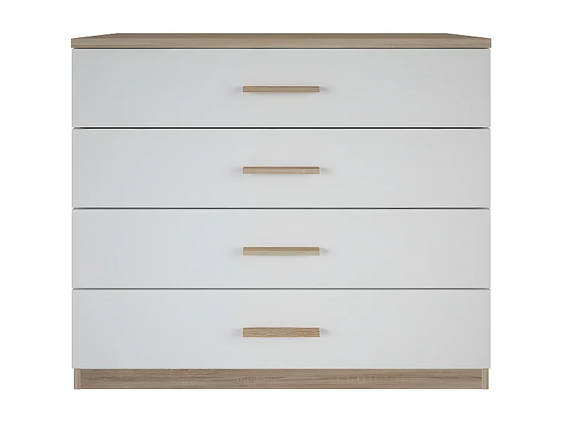 Cassettiera 4 cassetti bianca e decorazione legno L100 cm