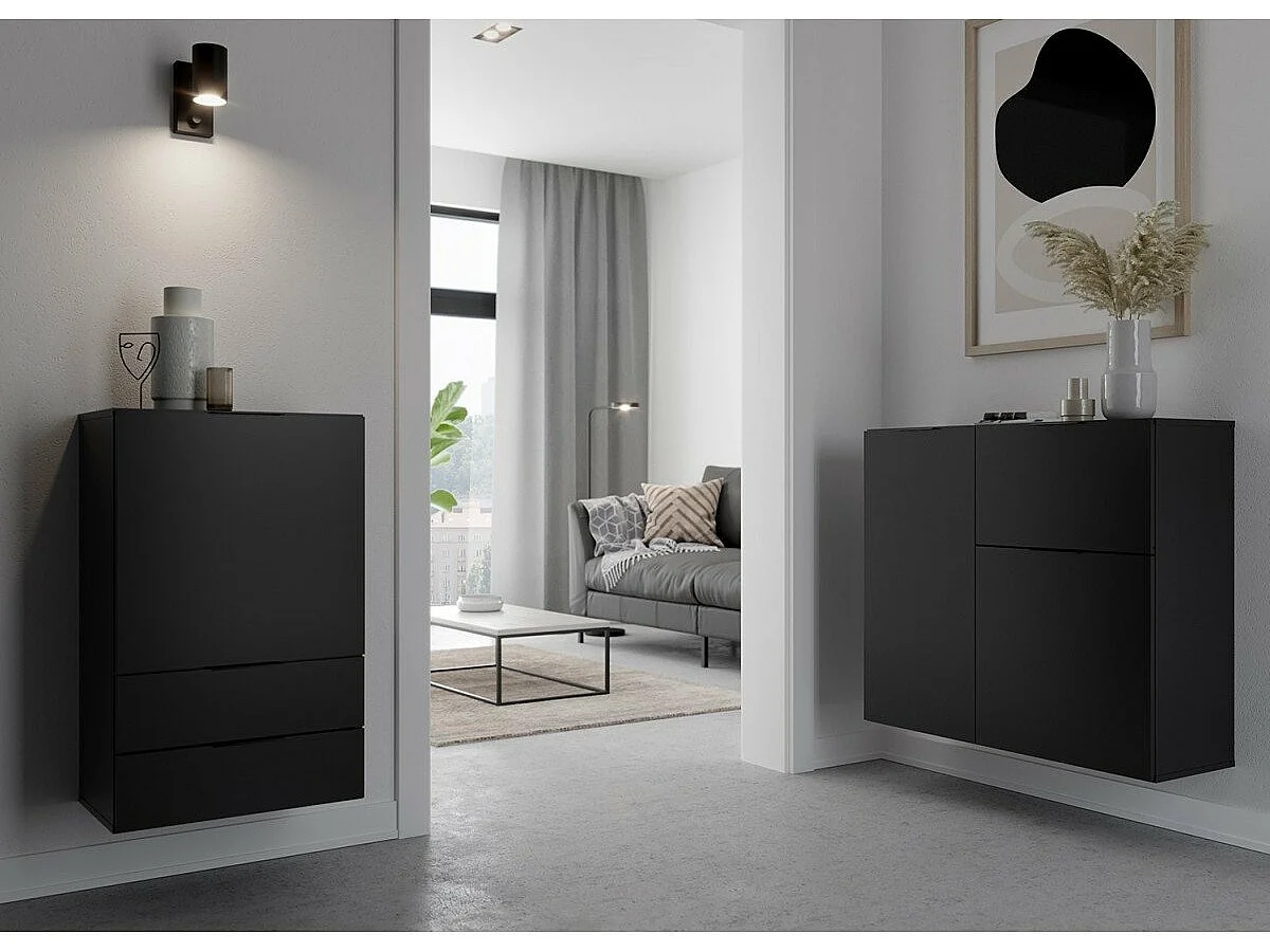 Commode 2 Tiroirs et 1 Porte avec Étagère L49.7cm - Dark