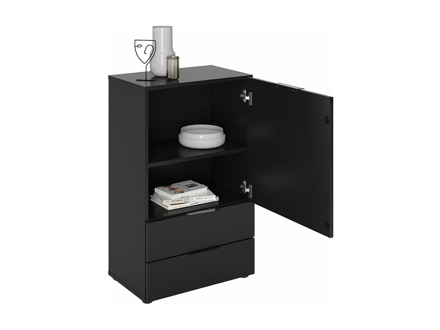 Commode 2 Tiroirs et 1 Porte avec Étagère L49.7cm - Dark