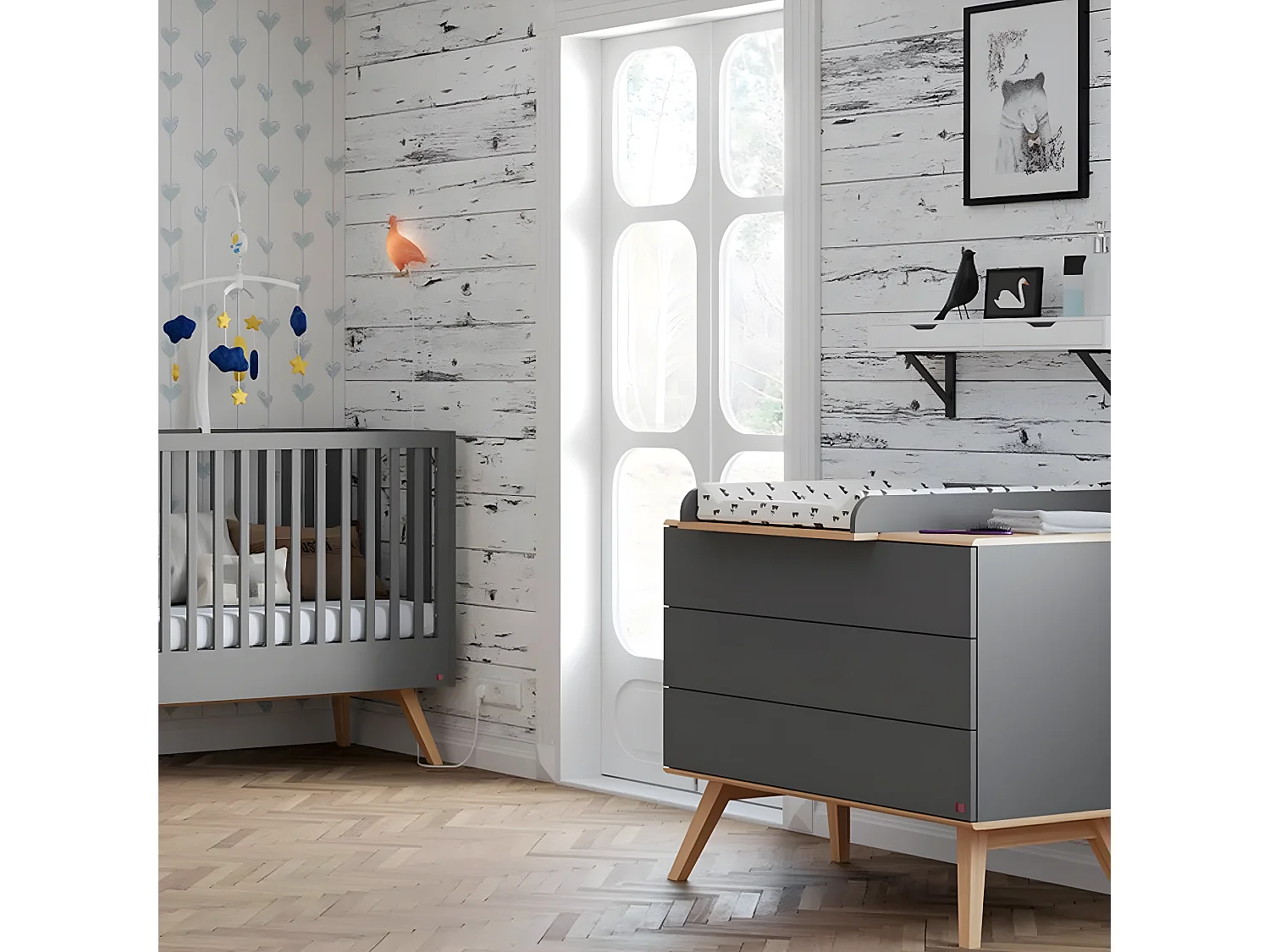 Commode 3 Tiroirs avec Piétement en Chêne L100 cm - Nature