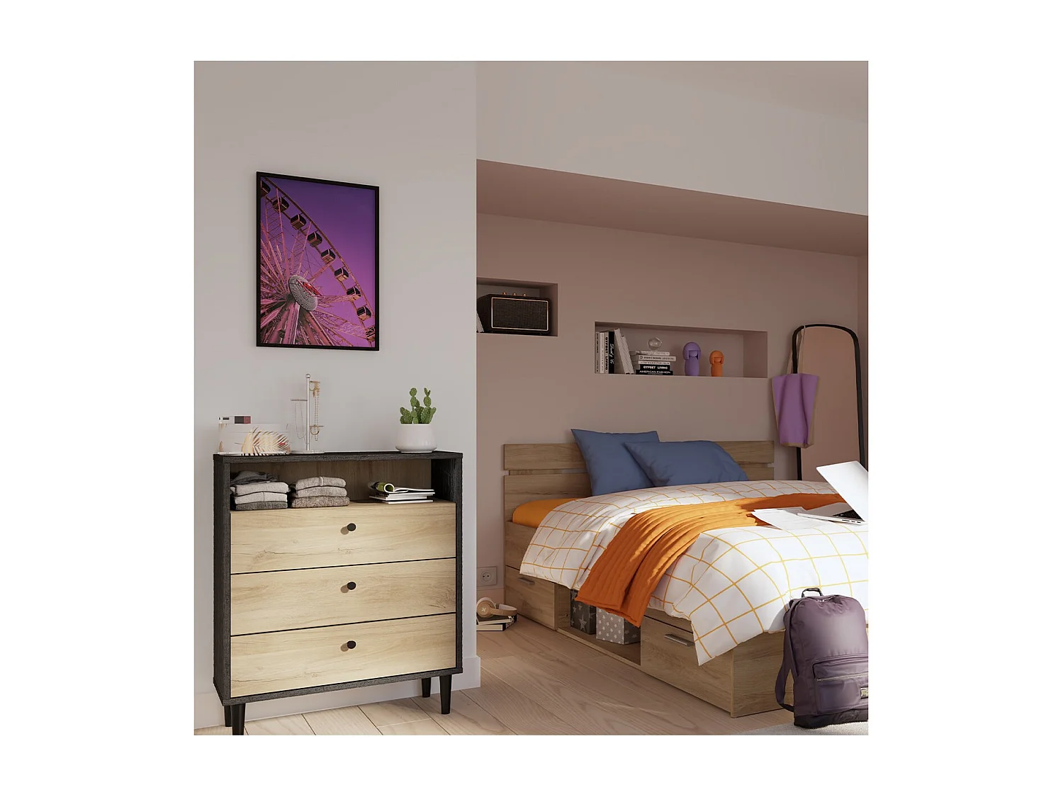 Cómoda de 3 cajones con 1 compartimiento L61cm Arty - Fabricación francesa